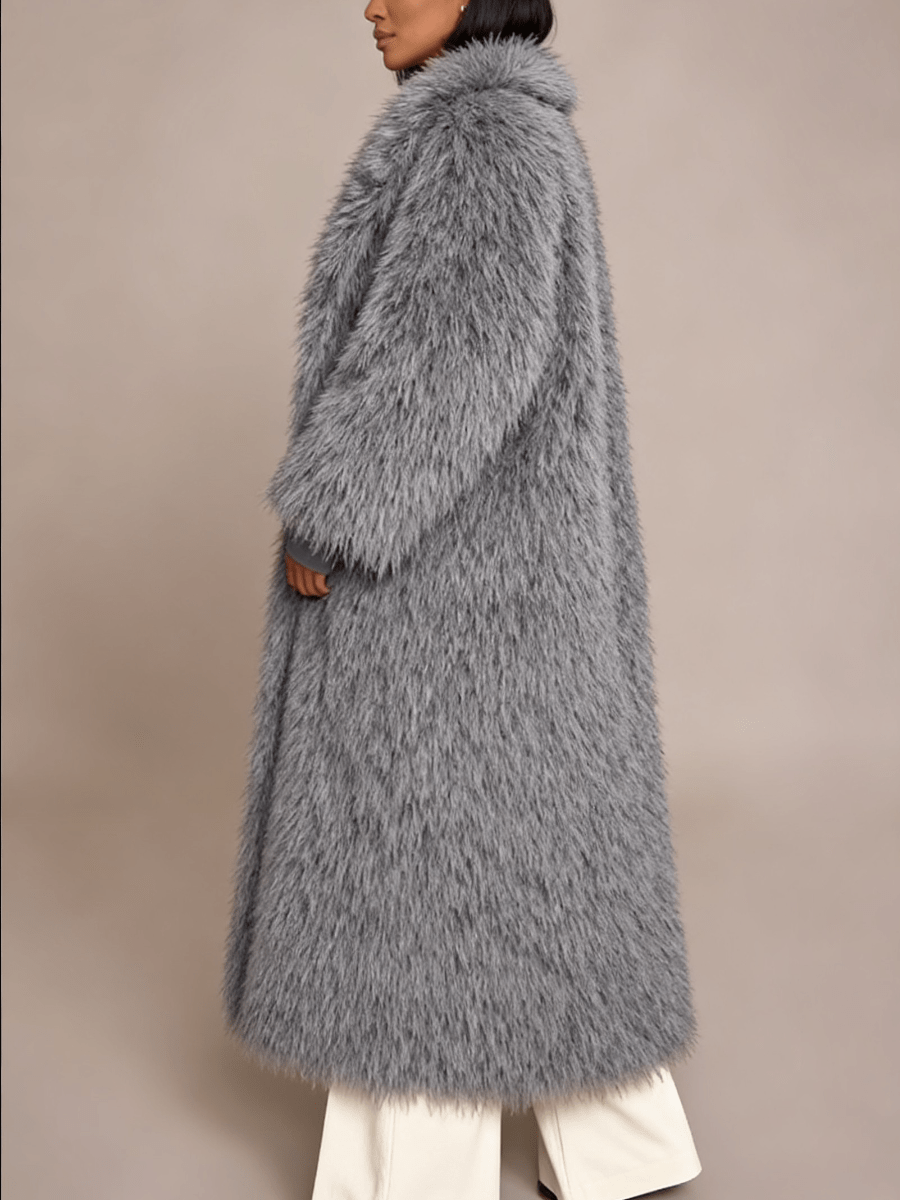 Fluffy Longline Faux Fur Coat laseze