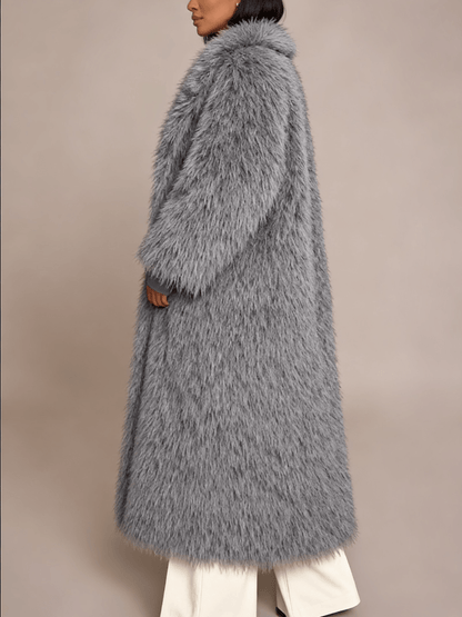 Fluffy Longline Faux Fur Coat laseze