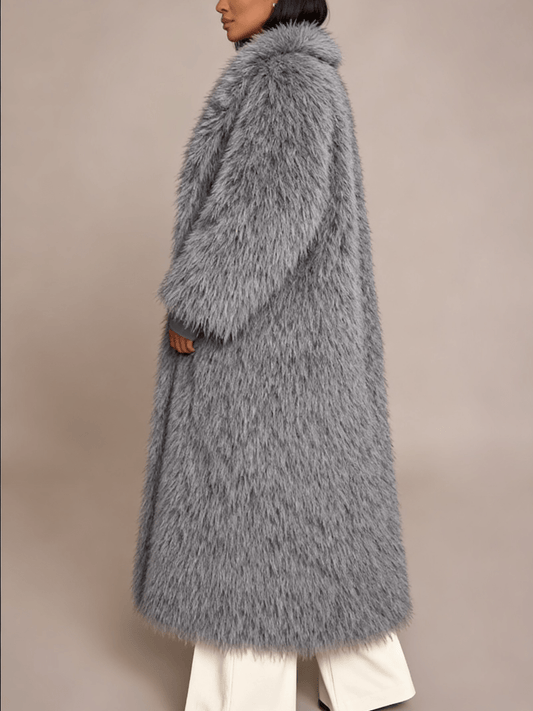 Fluffy Longline Faux Fur Coat laseze