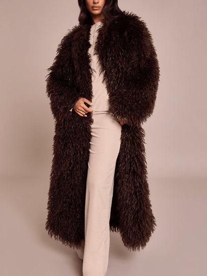 Fluffy Longline Faux Fur Coat laseze