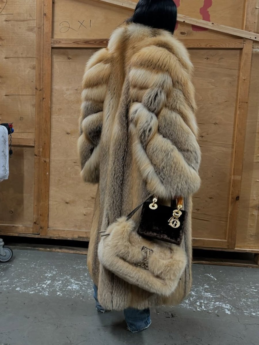 Full Length Fox Fur Coat fashgoods