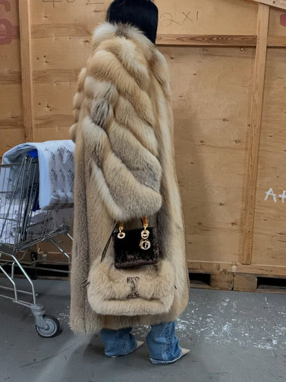 Full Length Fox Fur Coat fashgoods