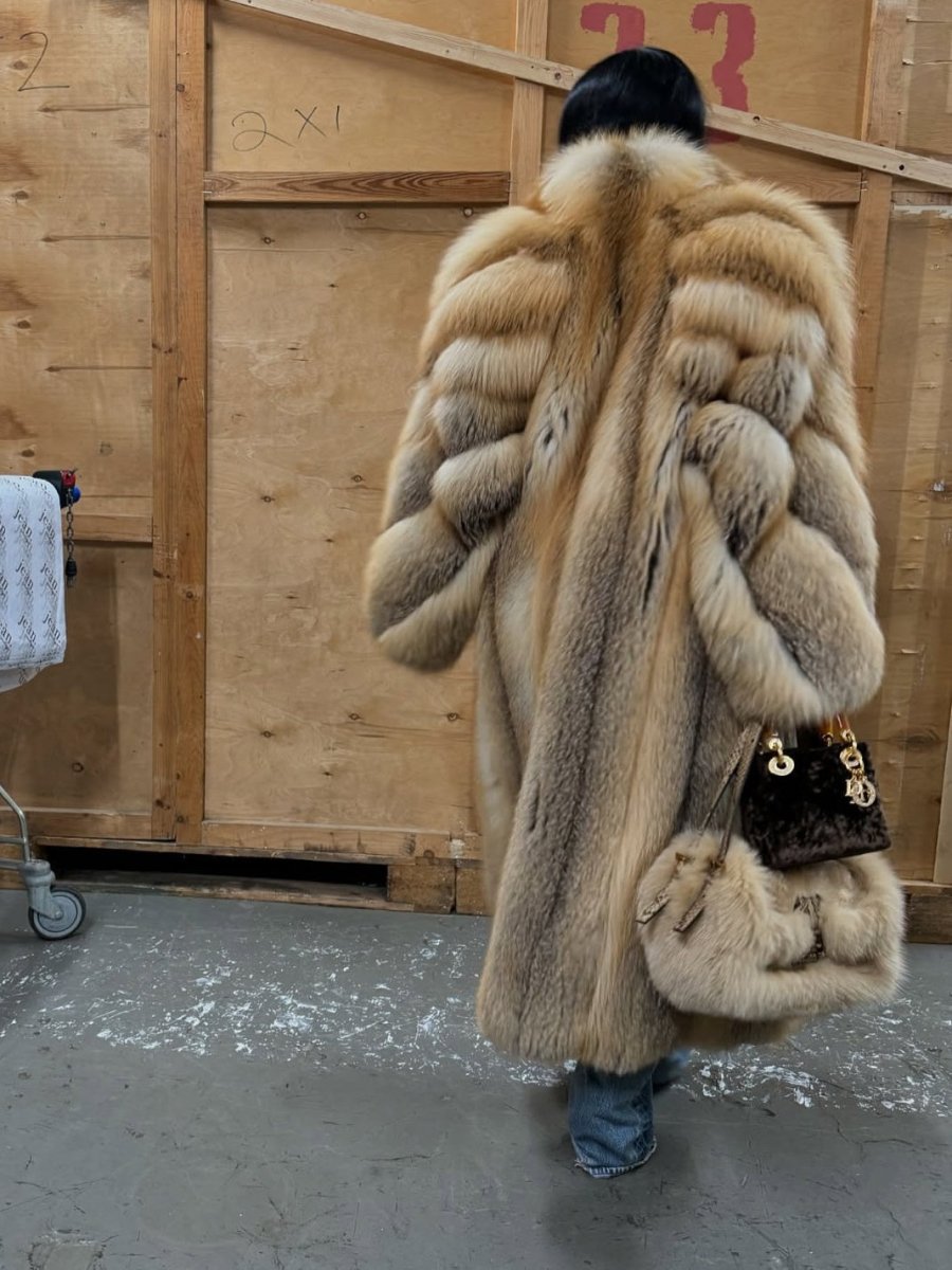 Full Length Fox Fur Coat fashgoods