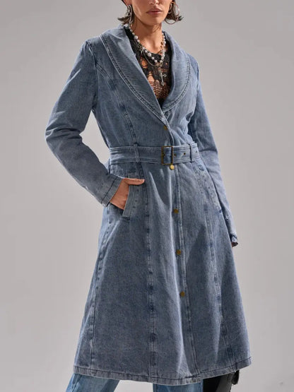 Fur-Trimmed Denim Coat laseze