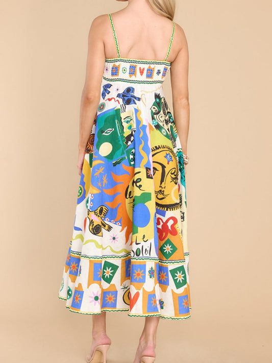 Graffiti Printed Sleeveless Dress - laseze