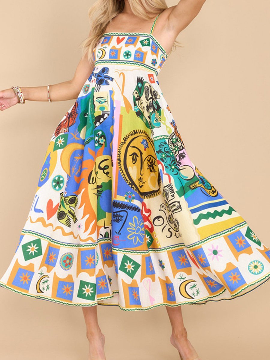 Graffiti Printed Sleeveless Dress - laseze