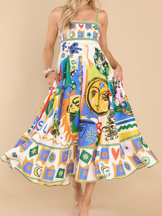 Graffiti Printed Sleeveless Dress - laseze