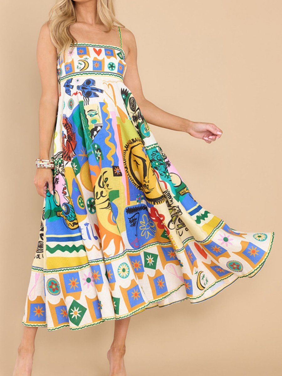 Graffiti Printed Sleeveless Dress - laseze