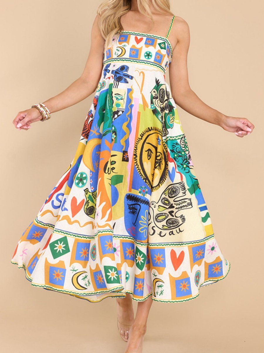 Graffiti Printed Sleeveless Dress - laseze