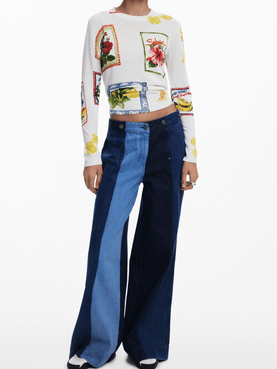 Graphic Postcard Print Knit Top - laseze