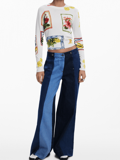 Graphic Postcard Print Knit Top - laseze
