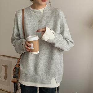 Gray and White Oversized Cut - Out Long Sleeve Twofer Sweater - laseze