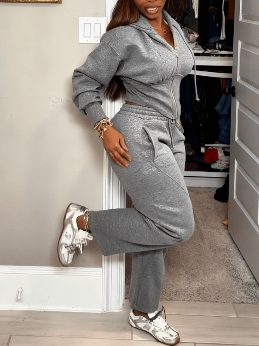 Gray Hoodie & Jogger Two - Piece Tracksuit - laseze