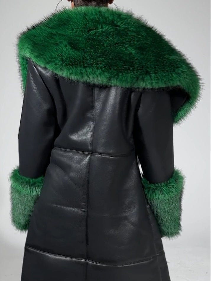 Green Fur Trim Trench fashgoods