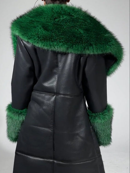 Green Fur Trim Trench fashgoods
