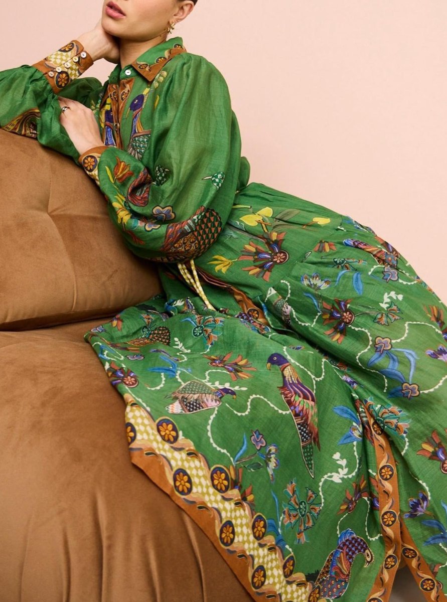 Green vintage peacock dress - laseze