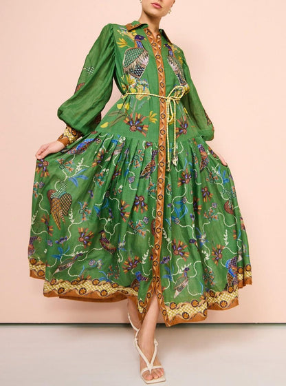 Green vintage peacock dress - laseze