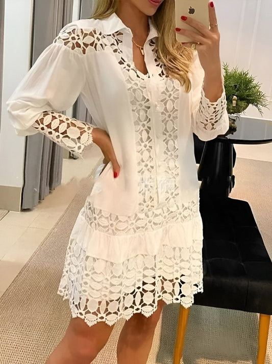 Guipure Lace Patch Shirt Dress With Cami Dress - laseze