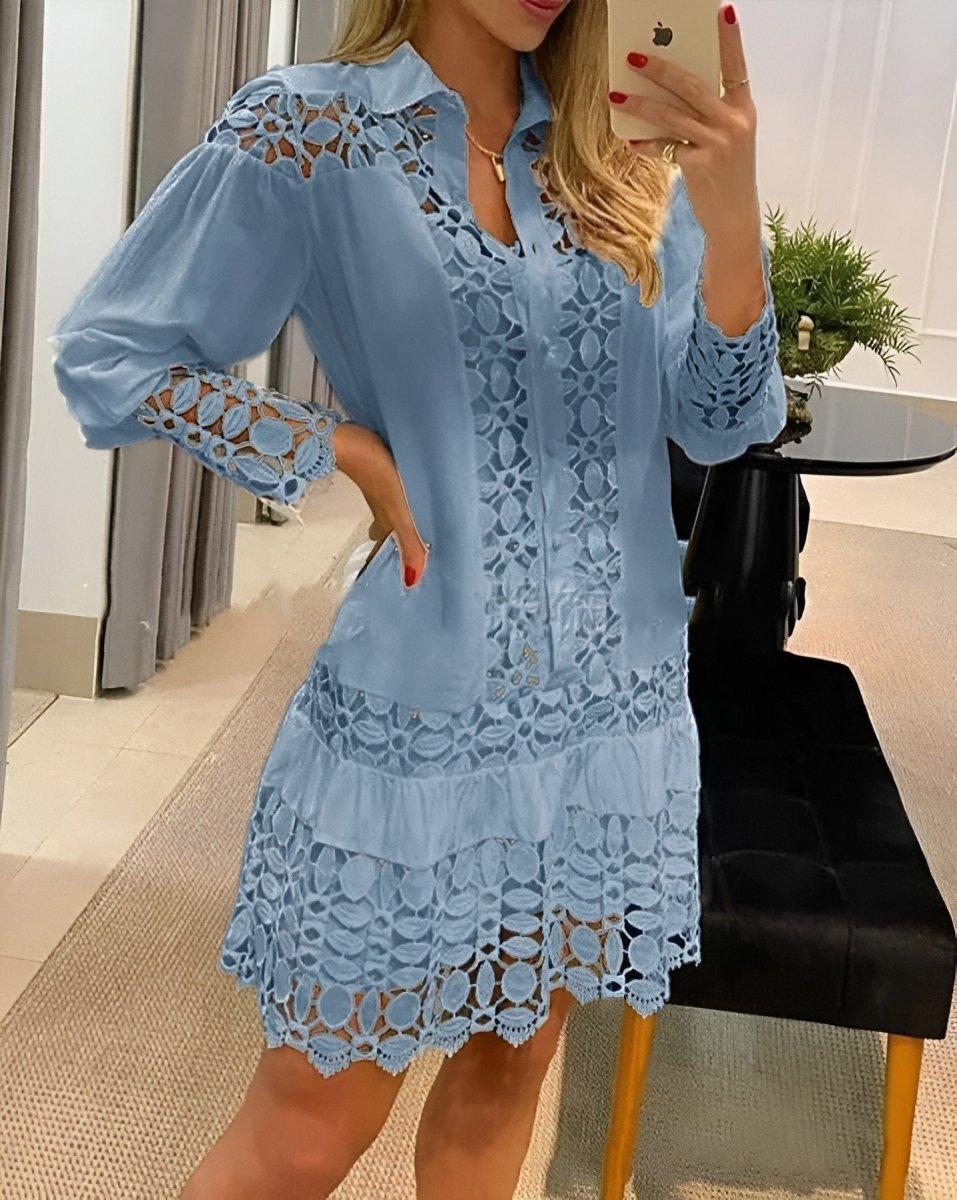Guipure Lace Patch Shirt Dress With Cami Dress - laseze
