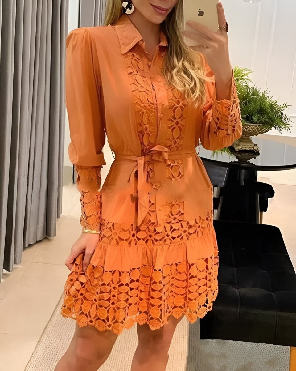 Guipure Lace Patch Shirt Dress With Cami Dress - laseze