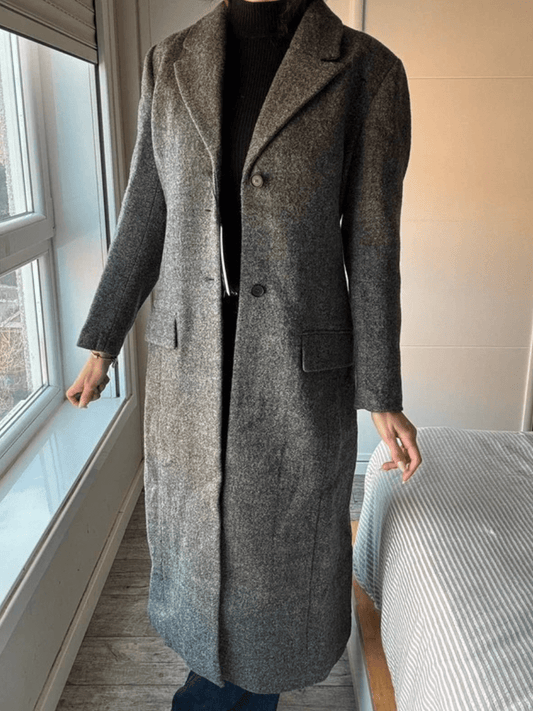 Heathered Gray Two-Tone Belted Long Coat laseze