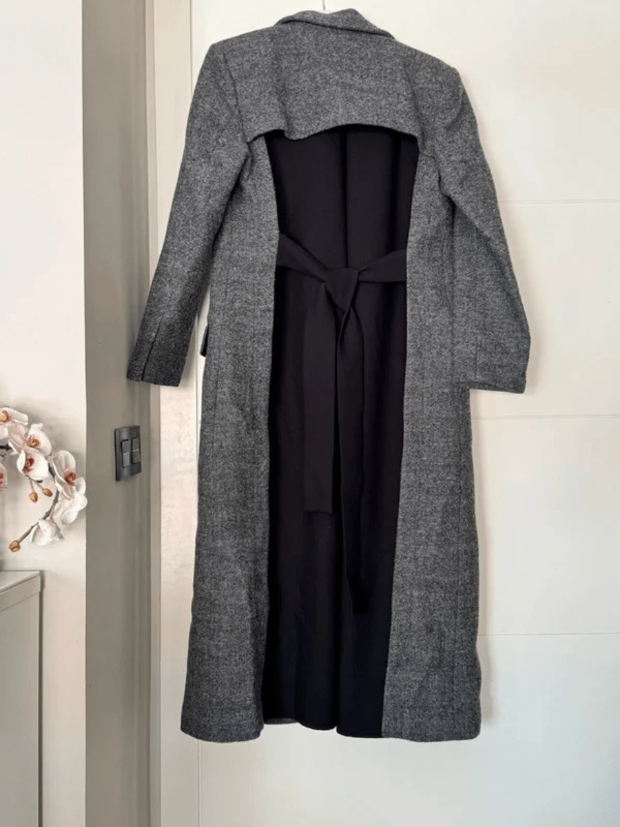 Heathered Gray Two-Tone Belted Long Coat laseze