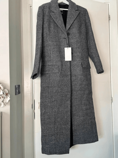 Heathered Gray Two-Tone Belted Long Coat laseze