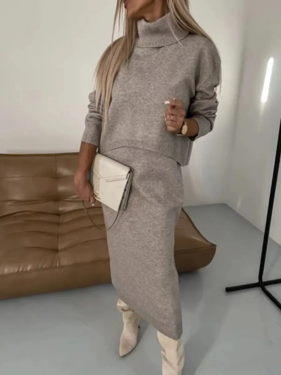 High Neck Knitted Hip Skirt 2pc Set speciaic