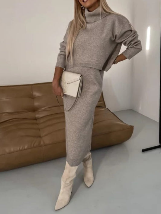 High Neck Knitted Hip Skirt 2pc Set speciaic