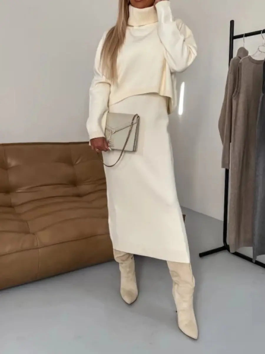High Neck Knitted Hip Skirt 2pc Set speciaic