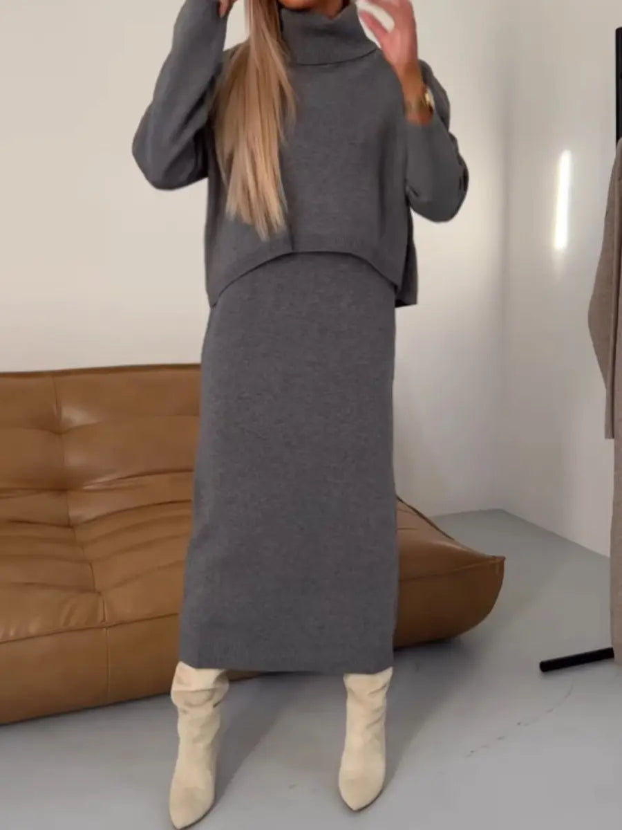 High Neck Knitted Hip Skirt 2pc Set speciaic