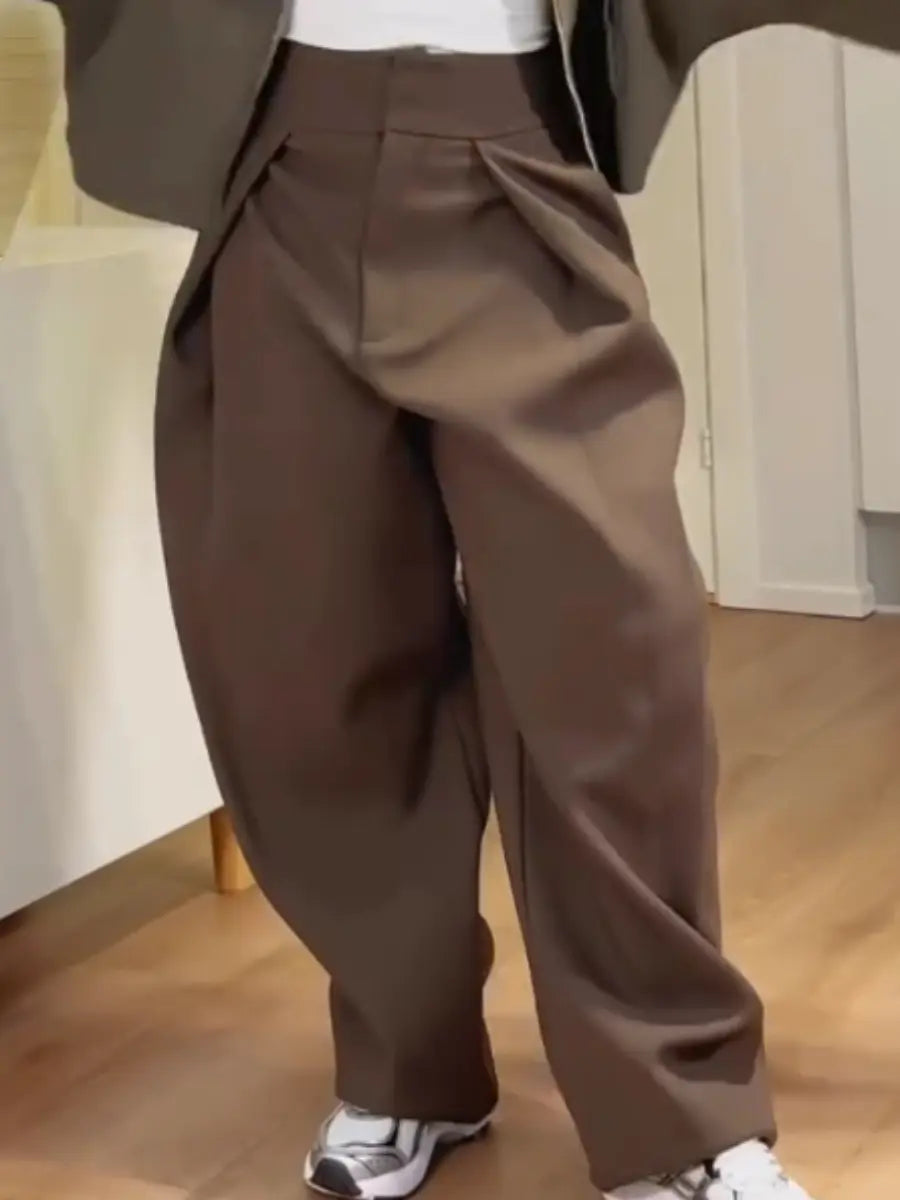 High-Waist Tapered Wide-Leg Pants With 3D Pleats laseze