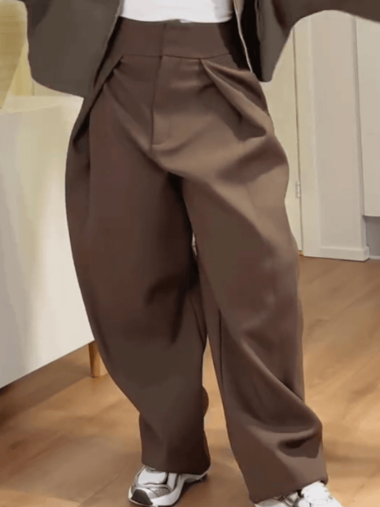 High-Waist Tapered Wide-Leg Pants With 3D Pleats laseze