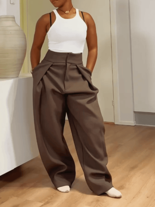 High-Waist Tapered Wide-Leg Pants With 3D Pleats laseze