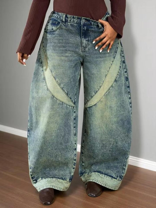 High - Waisted Patchwork Wide - Leg Jeans - laseze