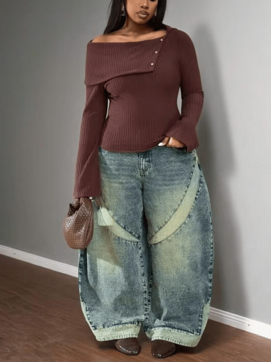 High - Waisted Patchwork Wide - Leg Jeans - laseze