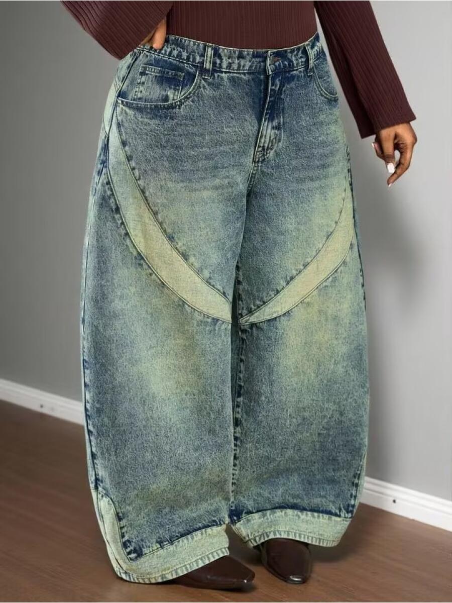 High - Waisted Patchwork Wide - Leg Jeans - laseze
