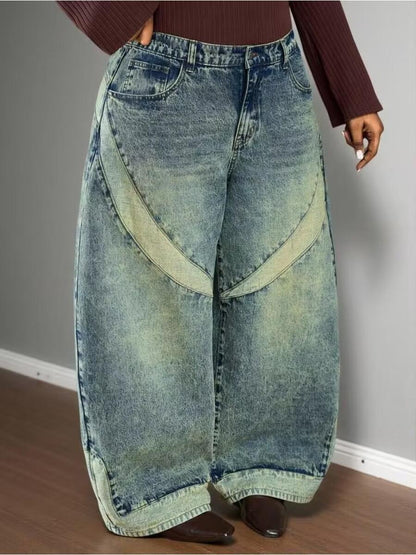 High - Waisted Patchwork Wide - Leg Jeans - laseze