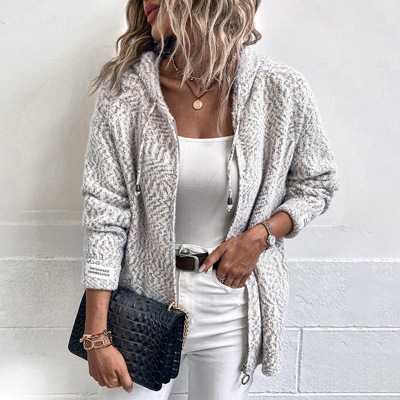 Hooded Drawstring Knit Cardigan speciaic