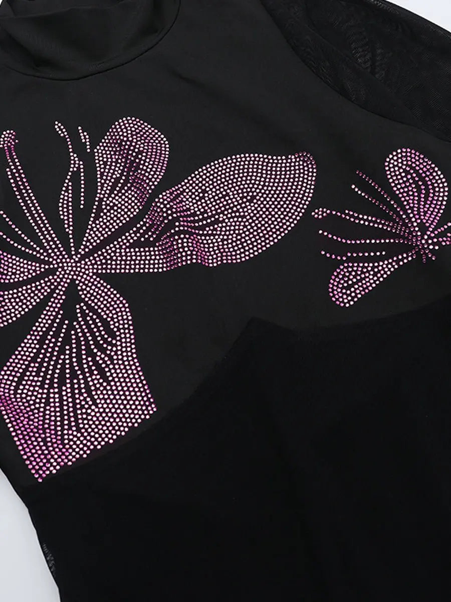 Hot Drilling See-through Feathered Cuffs Dress laseze