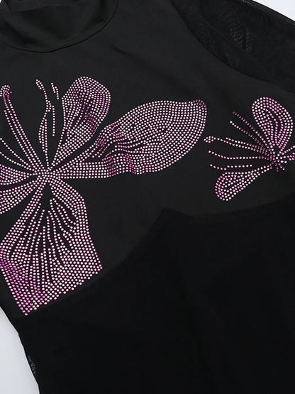 Hot Drilling See-through Feathered Cuffs Dress laseze