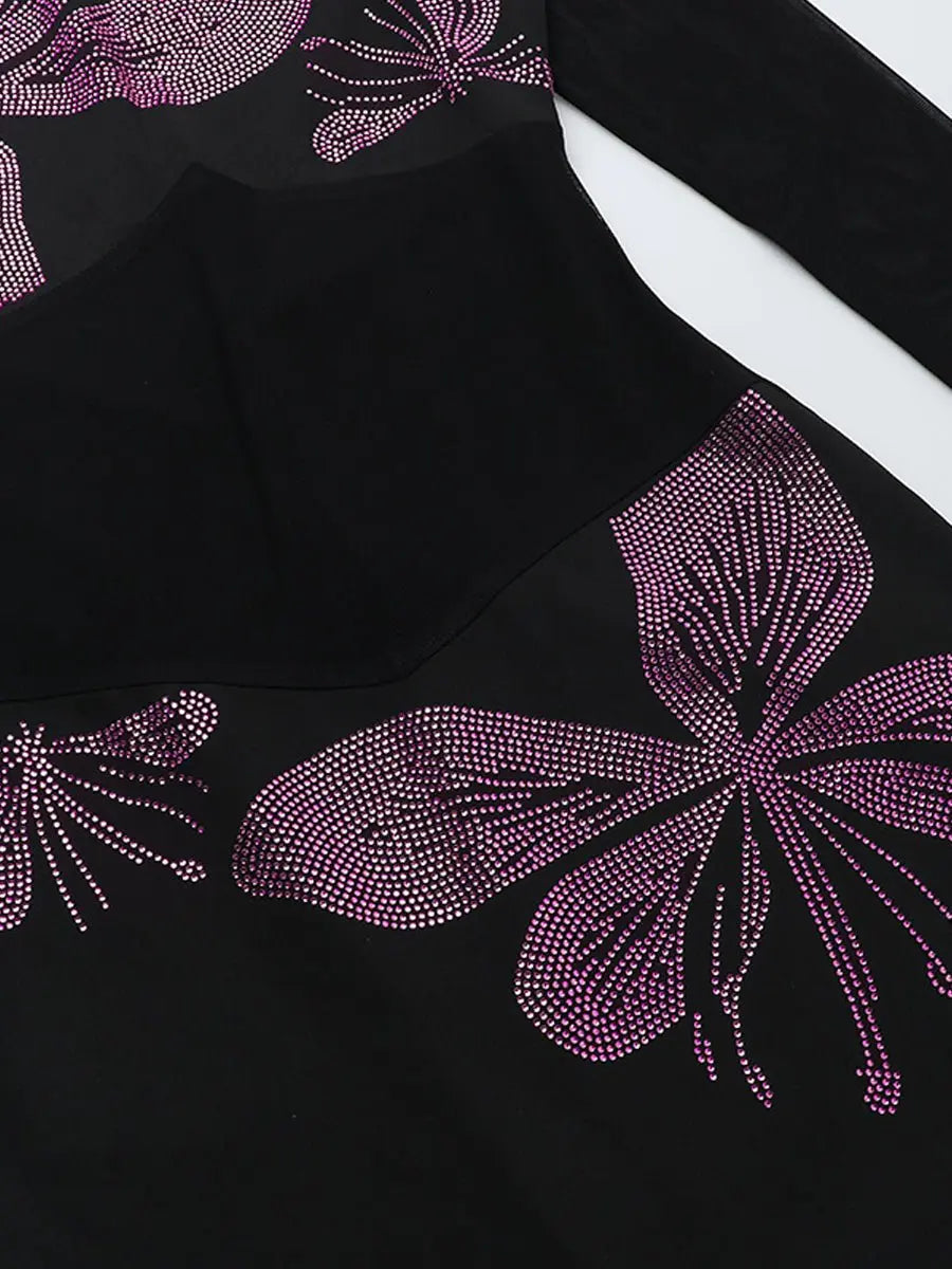 Hot Drilling See-through Feathered Cuffs Dress laseze