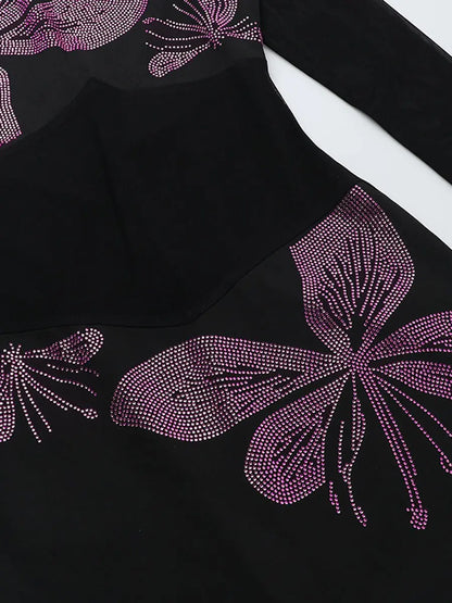 Hot Drilling See-through Feathered Cuffs Dress laseze