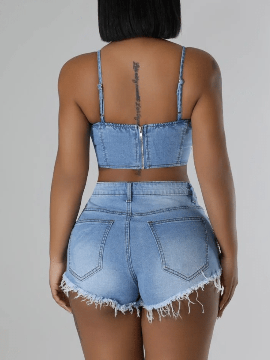 Hot Pearl Denim 2pc Set - laseze