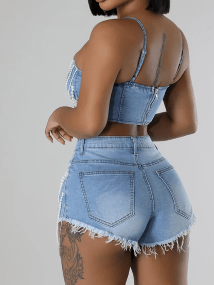 Hot Pearl Denim 2pc Set - laseze