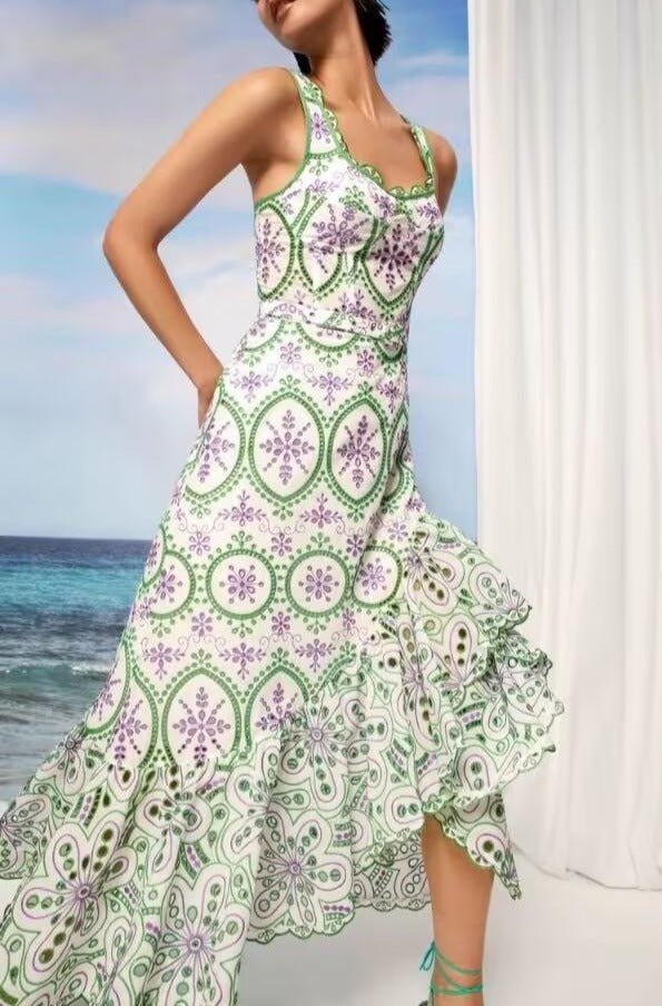 Irene Lilac Green Fruition Long Dress - laseze