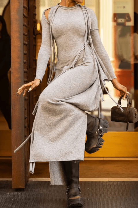 Irregular Knit Maxi Dress - laseze