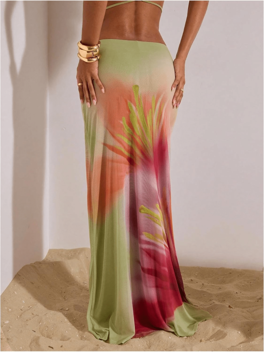 Island Goddess | Tropical Floral Ombre Maxi Skirt - laseze