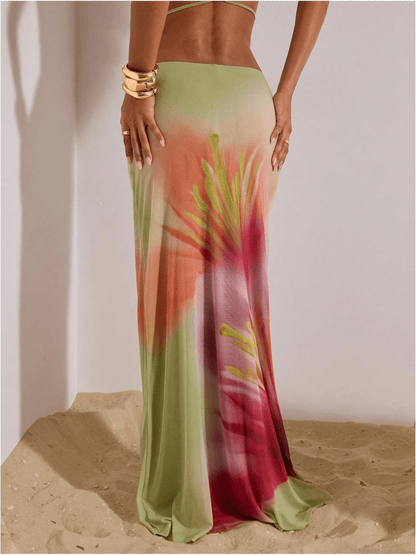 Island Goddess | Tropical Floral Ombre Maxi Skirt - laseze