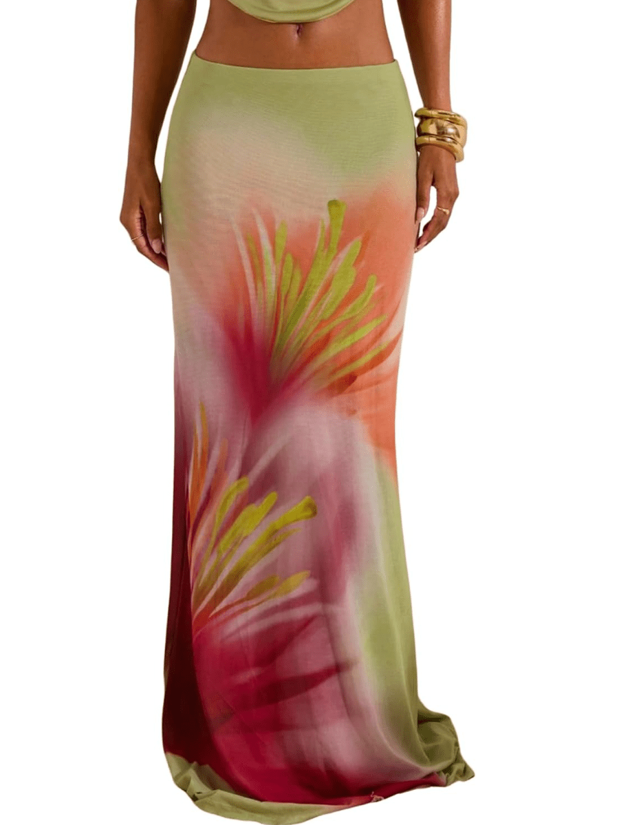 Island Goddess | Tropical Floral Ombre Maxi Skirt - laseze